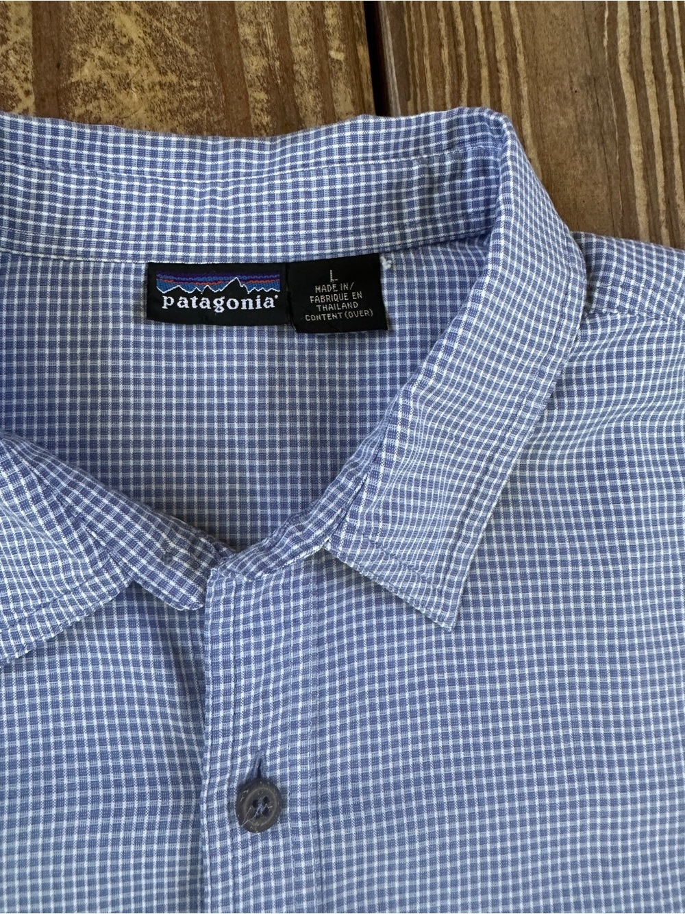 Vintage Patagonia Men’s Blue Micro Check Short Sleeve Button Up Shirt - Picture 3 of 8